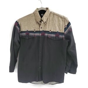 Roper‎ Shirt Mens Large Black Tan Western Button Up Southwestern Aztec Border